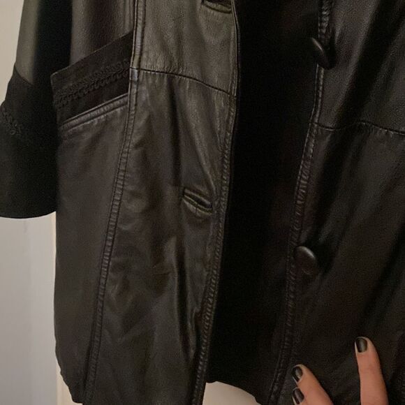 🎀 VINTAGE 🎀 80s Chic Black Leather & Suede Jacket Size Medium - Picture 7 of 13